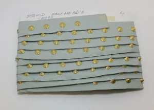 1 YD of 1-1/2" wide Genuine Cowhide Leather Trim Tape with Gold Brass Spiral Nailheads edge binding; top stitch; Baby Blue 3758XDD