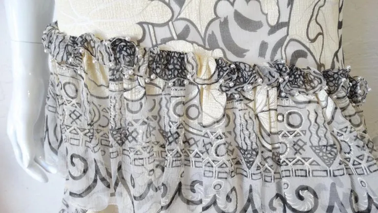 1980s Zandra Rhodes Abstract Motif Drop Waist Silk Dress