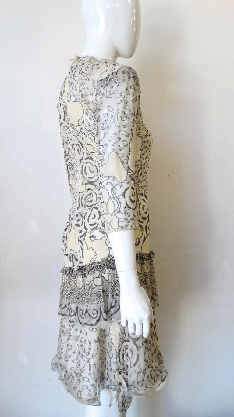 1980s Zandra Rhodes Abstract Motif Drop Waist Silk Dress