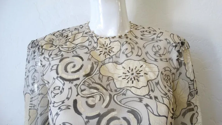 1980s Zandra Rhodes Abstract Motif Drop Waist Silk Dress