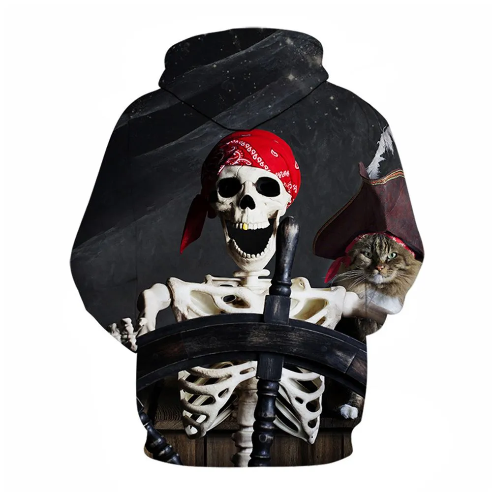 3D Graphic Printed Hoodies Skull And Turban