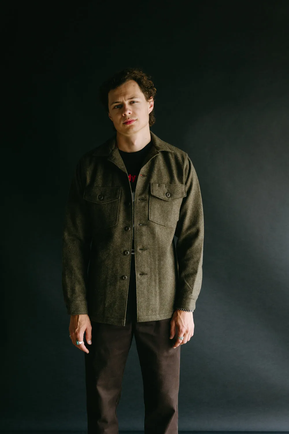 8045-W76 - Fatigue Shirt Melton Wool - Army Green