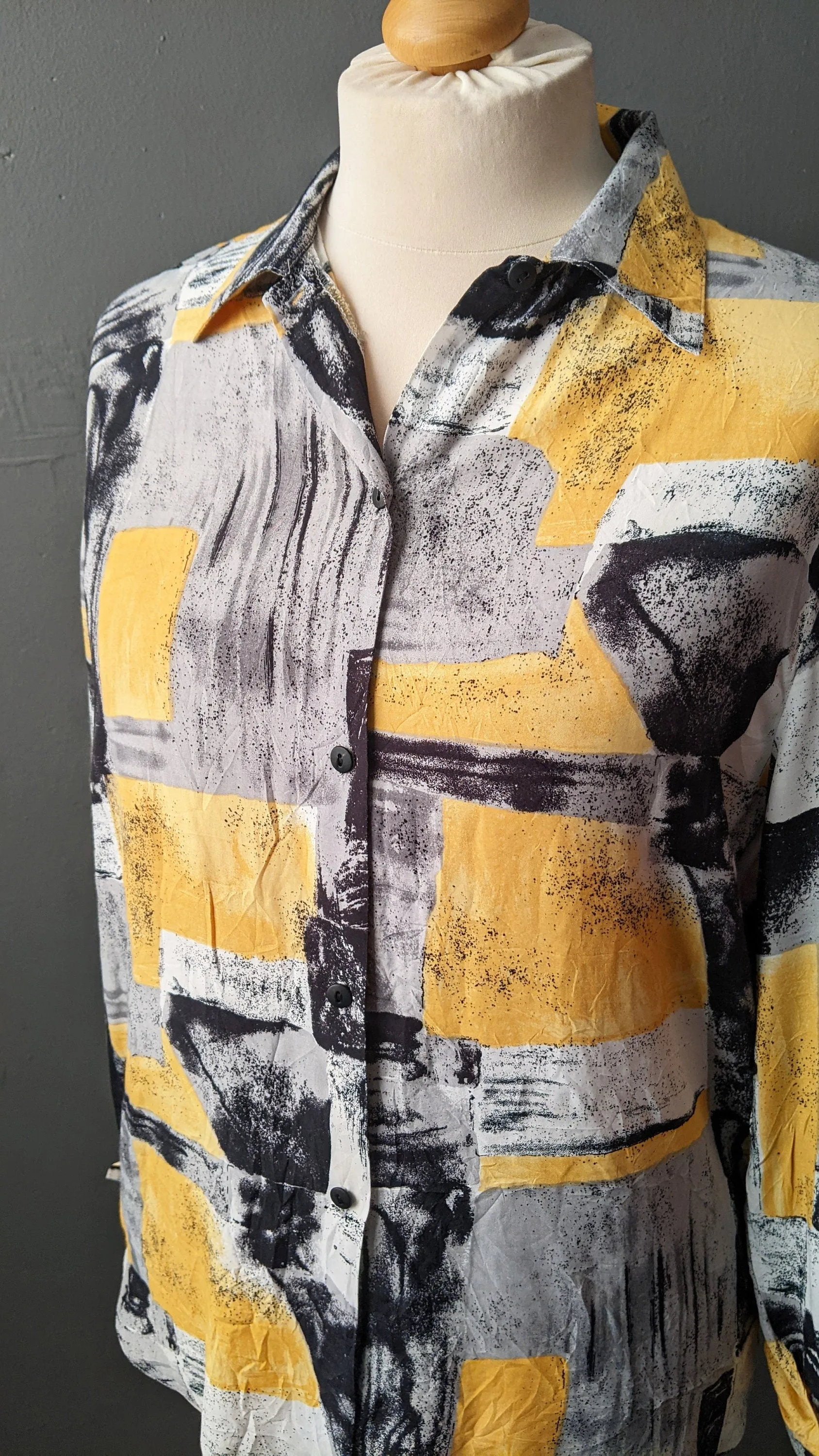 80s Painterly Abstract Shirt, Bold Loose Blouse, Size Medium Large