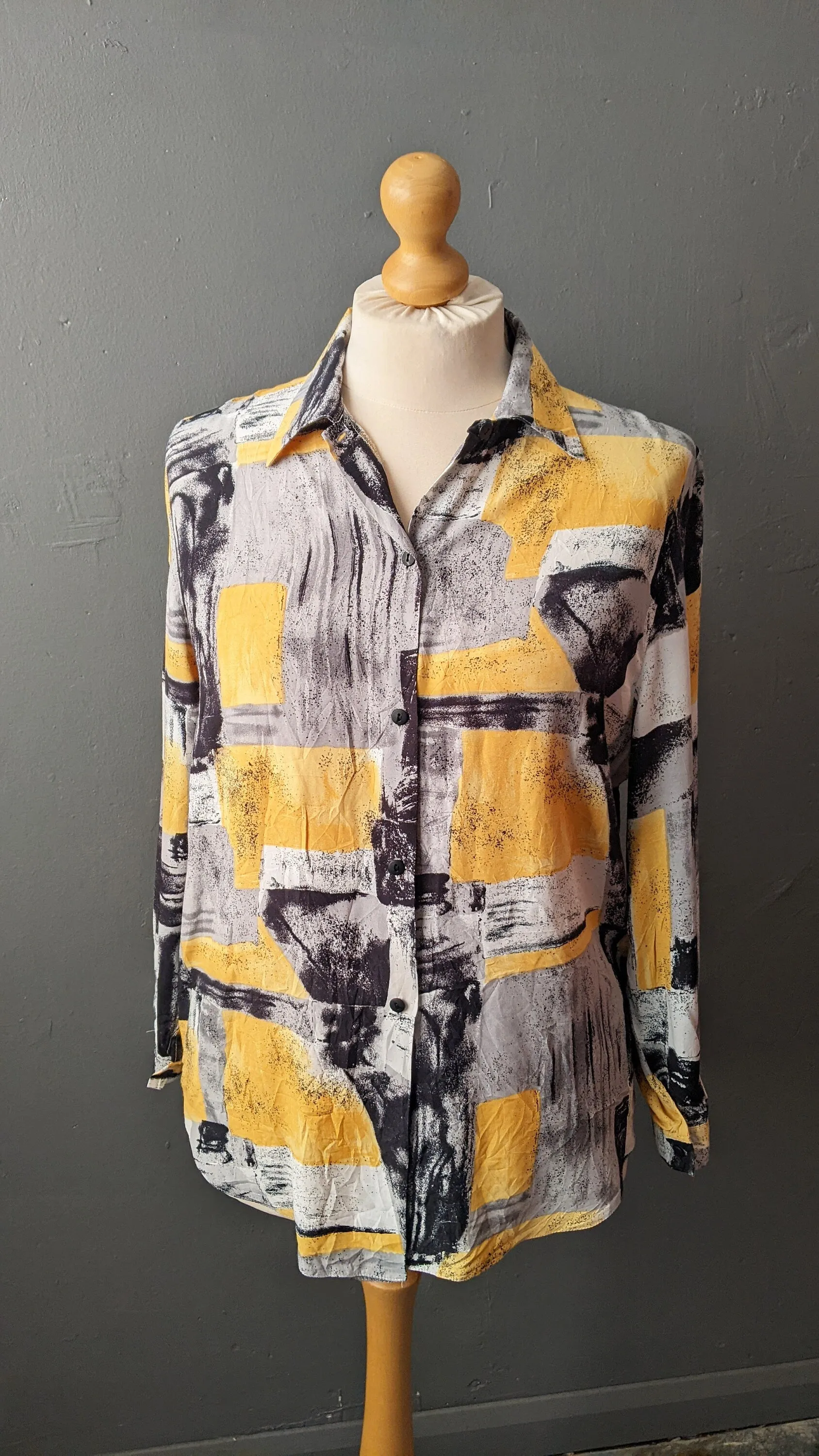 80s Painterly Abstract Shirt, Bold Loose Blouse, Size Medium Large