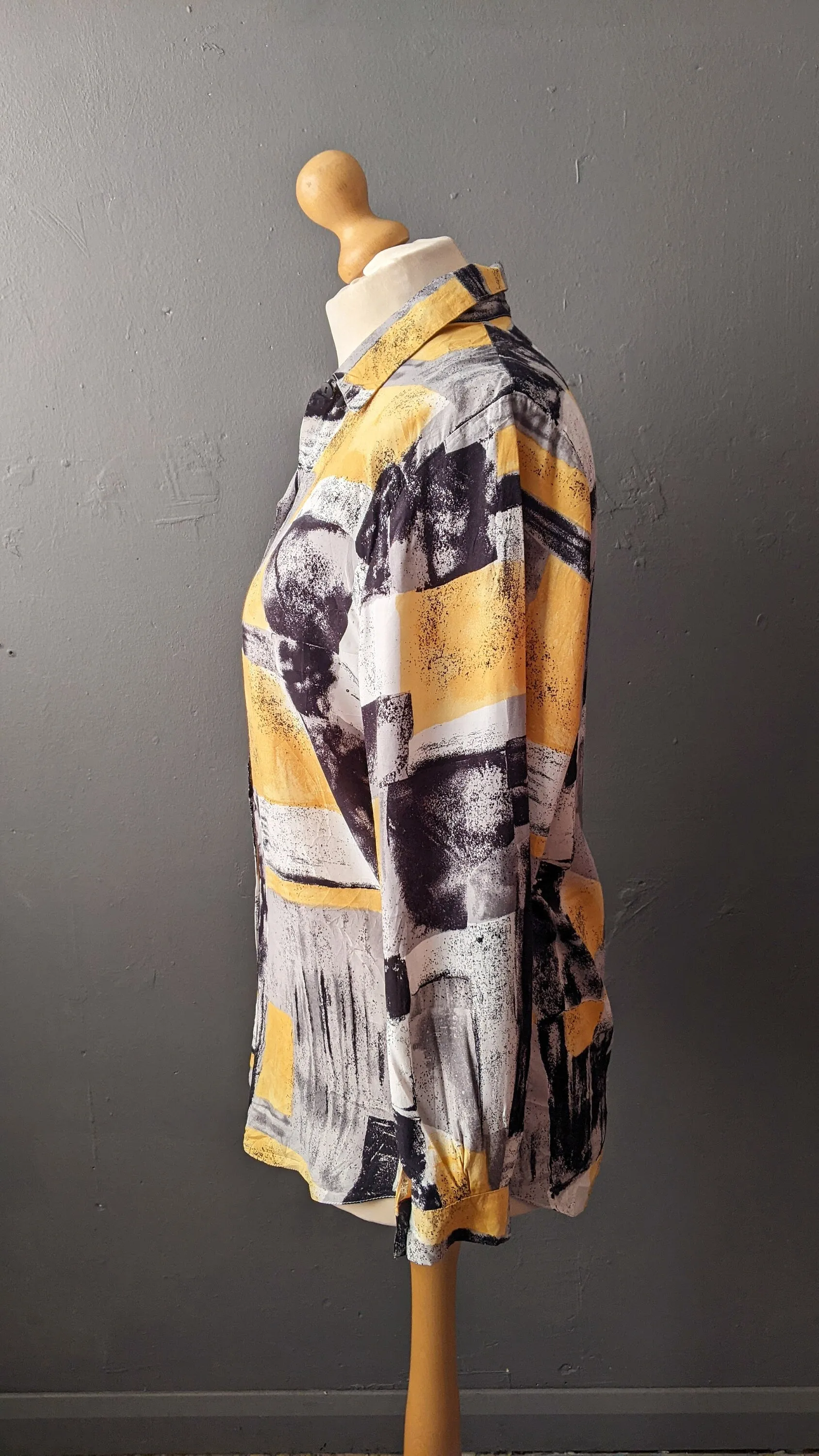 80s Painterly Abstract Shirt, Bold Loose Blouse, Size Medium Large