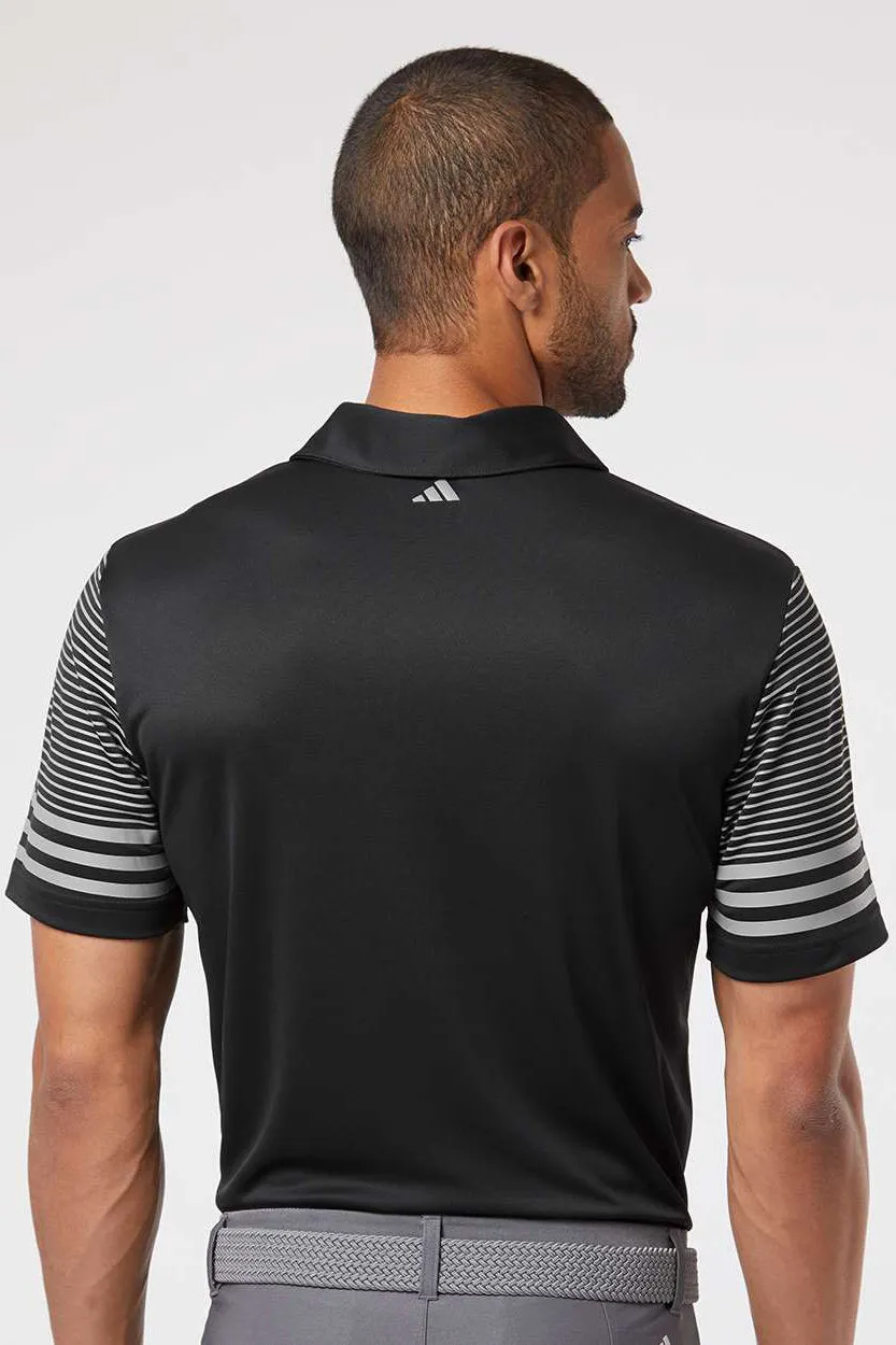 Adidas Mens Striped UPF 50  Short Sleeve Polo Shirt - Black - NEW