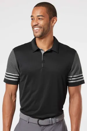 Adidas Mens Striped UPF 50  Short Sleeve Polo Shirt - Black - NEW