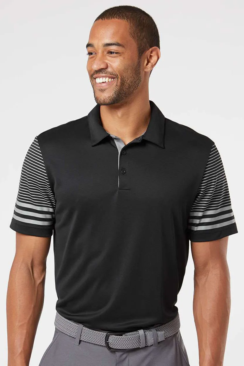 Adidas Mens Striped UPF 50  Short Sleeve Polo Shirt - Black - NEW