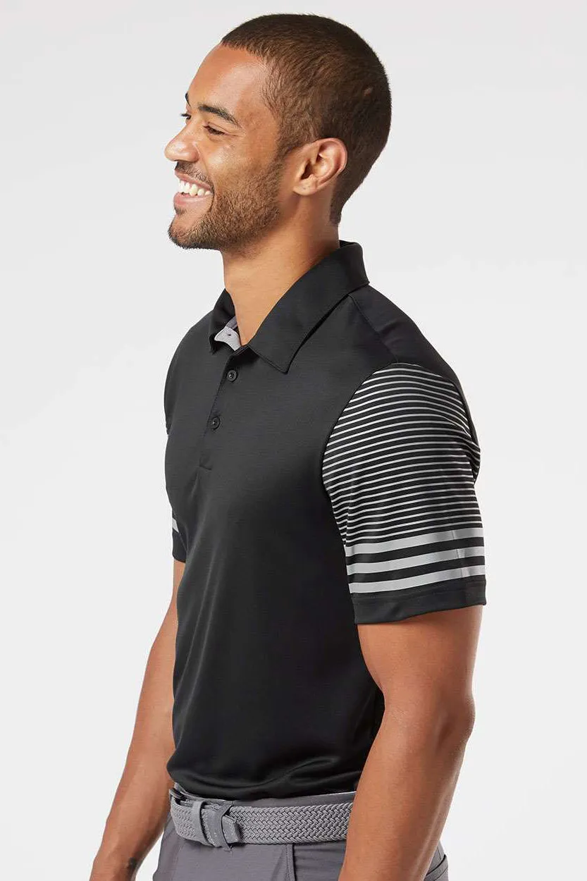Adidas Mens Striped UPF 50  Short Sleeve Polo Shirt - Black - NEW
