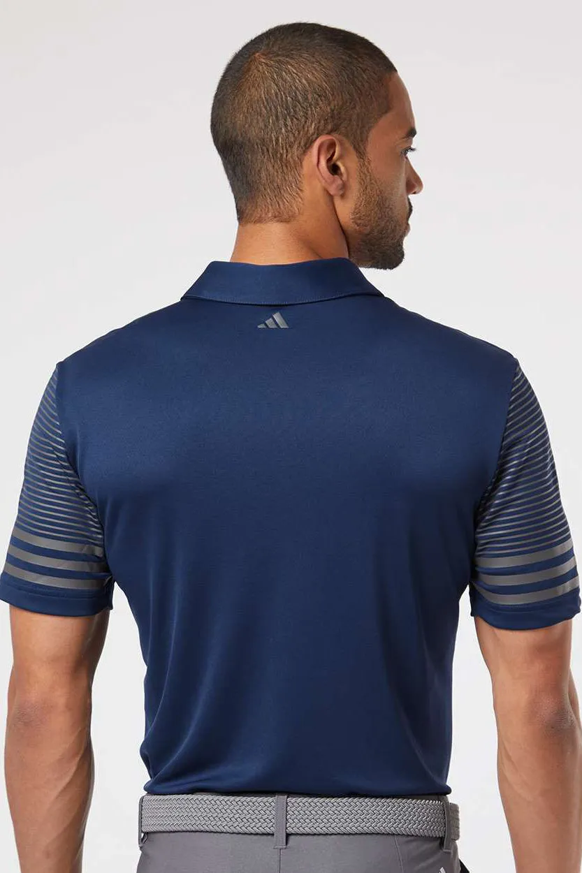 Adidas Mens Striped UPF 50  Short Sleeve Polo Shirt - Team Navy Blue/Grey - NEW