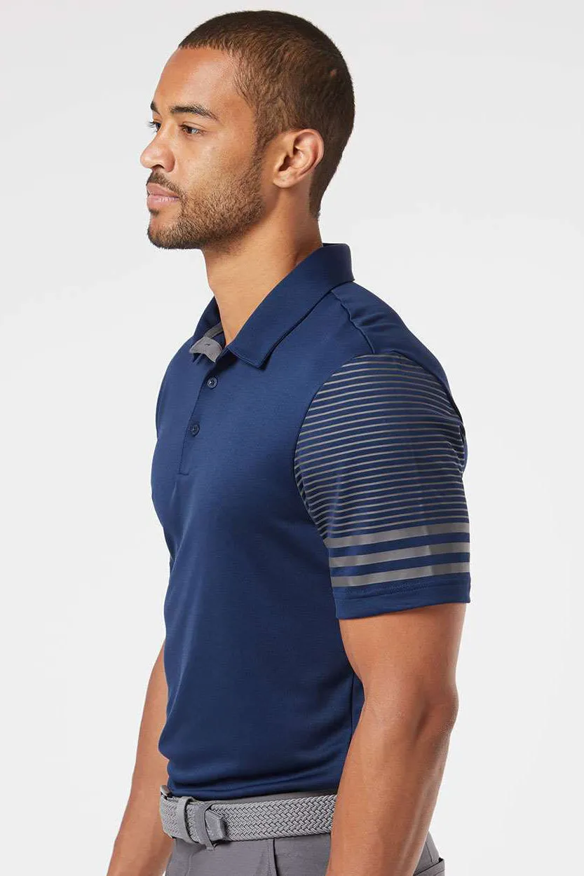 Adidas Mens Striped UPF 50  Short Sleeve Polo Shirt - Team Navy Blue/Grey - NEW