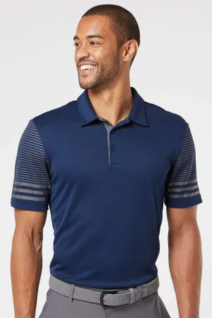 Adidas Mens Striped UPF 50  Short Sleeve Polo Shirt - Team Navy Blue/Grey - NEW