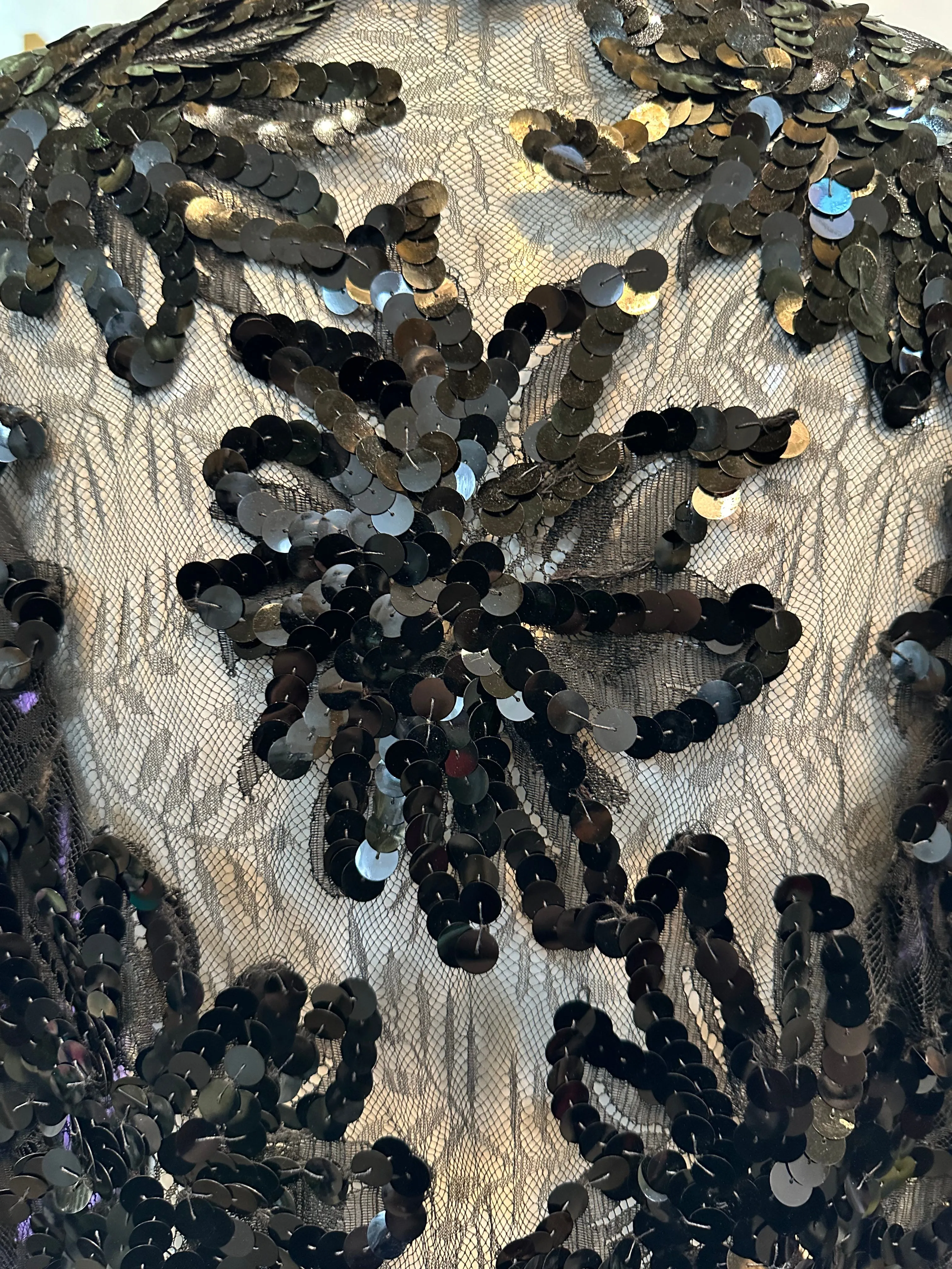 Adolfo 80s Black Chantilly Evening Jacket with Sequin Embellishment