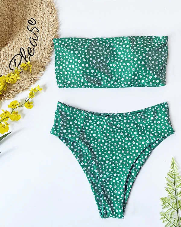 Bandeau High Waisted Floral Bikini Sets