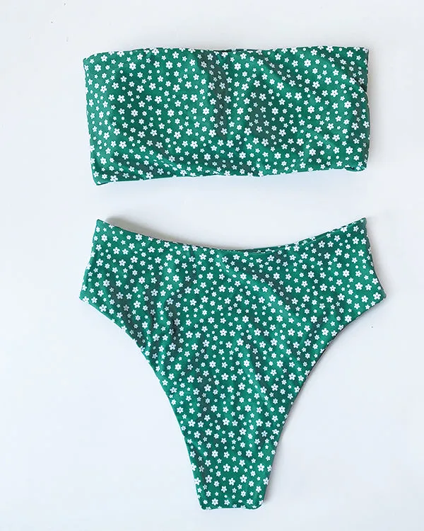 Bandeau High Waisted Floral Bikini Sets