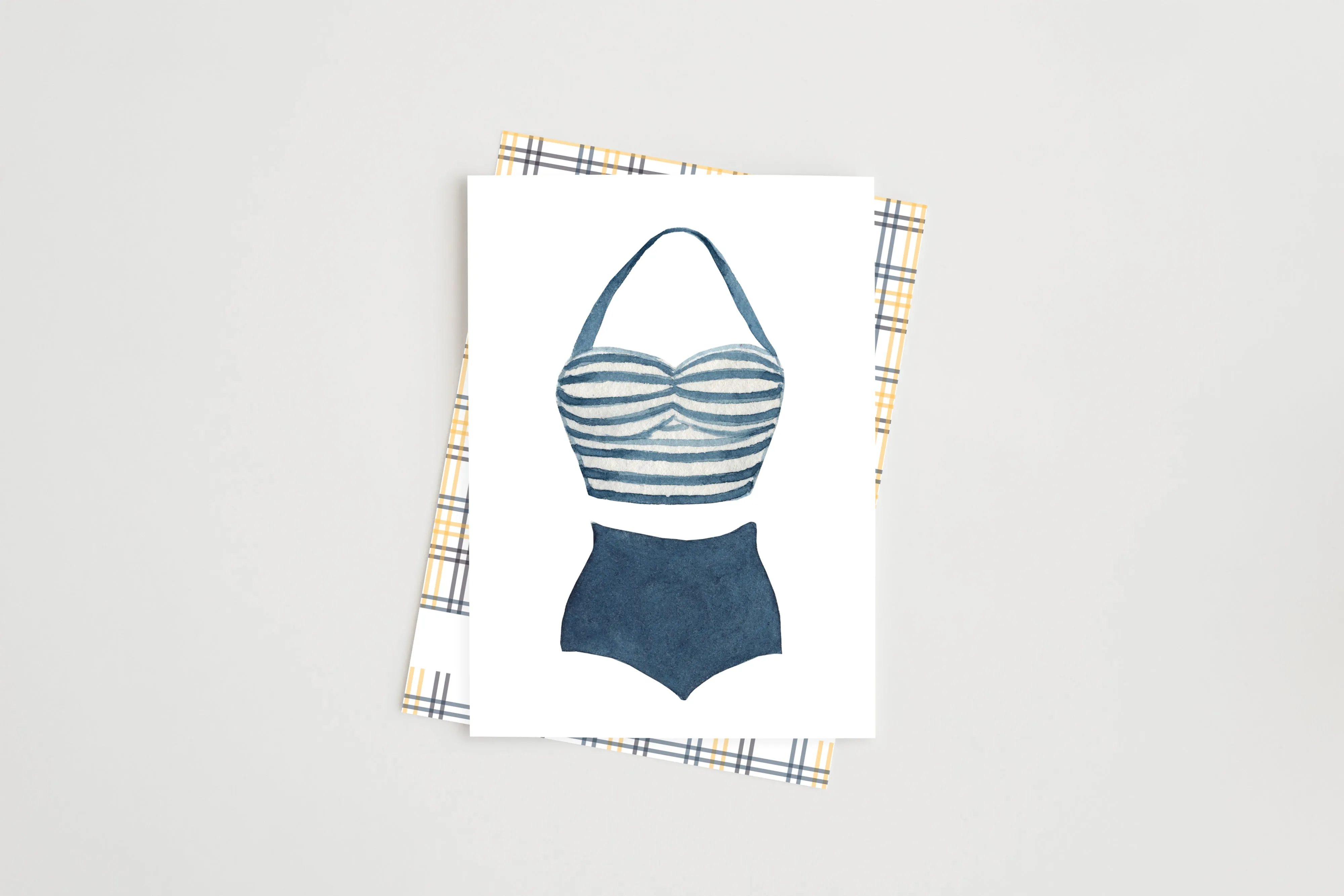 Beach Card: Nostalgic Two-Piece Halter Swimsuit A2 Greeting Card, Sealed with Love - Perfect Vintage Gift for Beach Babes | Preppy Coastal Collection
