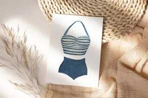 Beach Card: Nostalgic Two-Piece Halter Swimsuit A2 Greeting Card, Sealed with Love - Perfect Vintage Gift for Beach Babes | Preppy Coastal Collection
