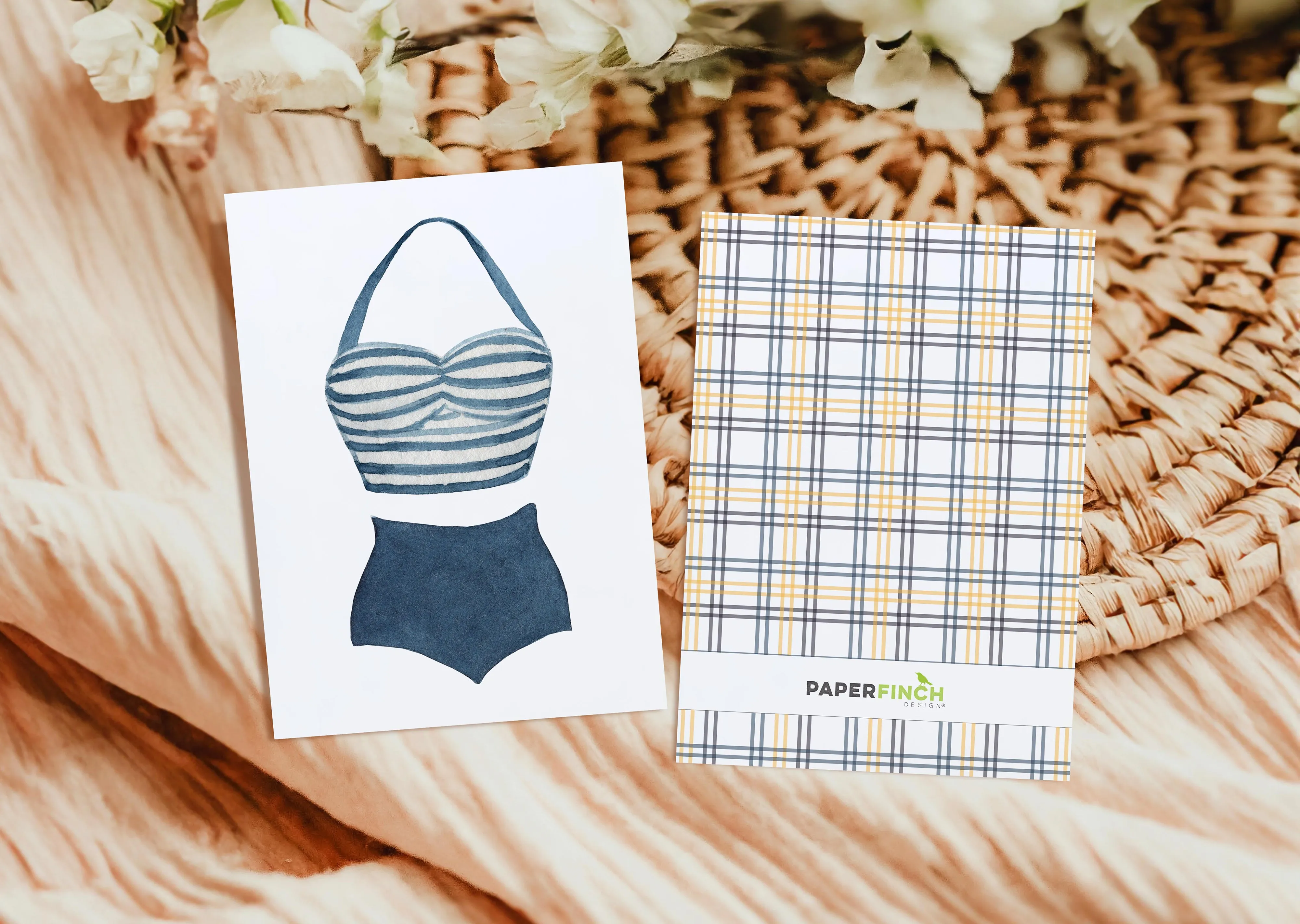 Beach Card: Nostalgic Two-Piece Halter Swimsuit A2 Greeting Card, Sealed with Love - Perfect Vintage Gift for Beach Babes | Preppy Coastal Collection