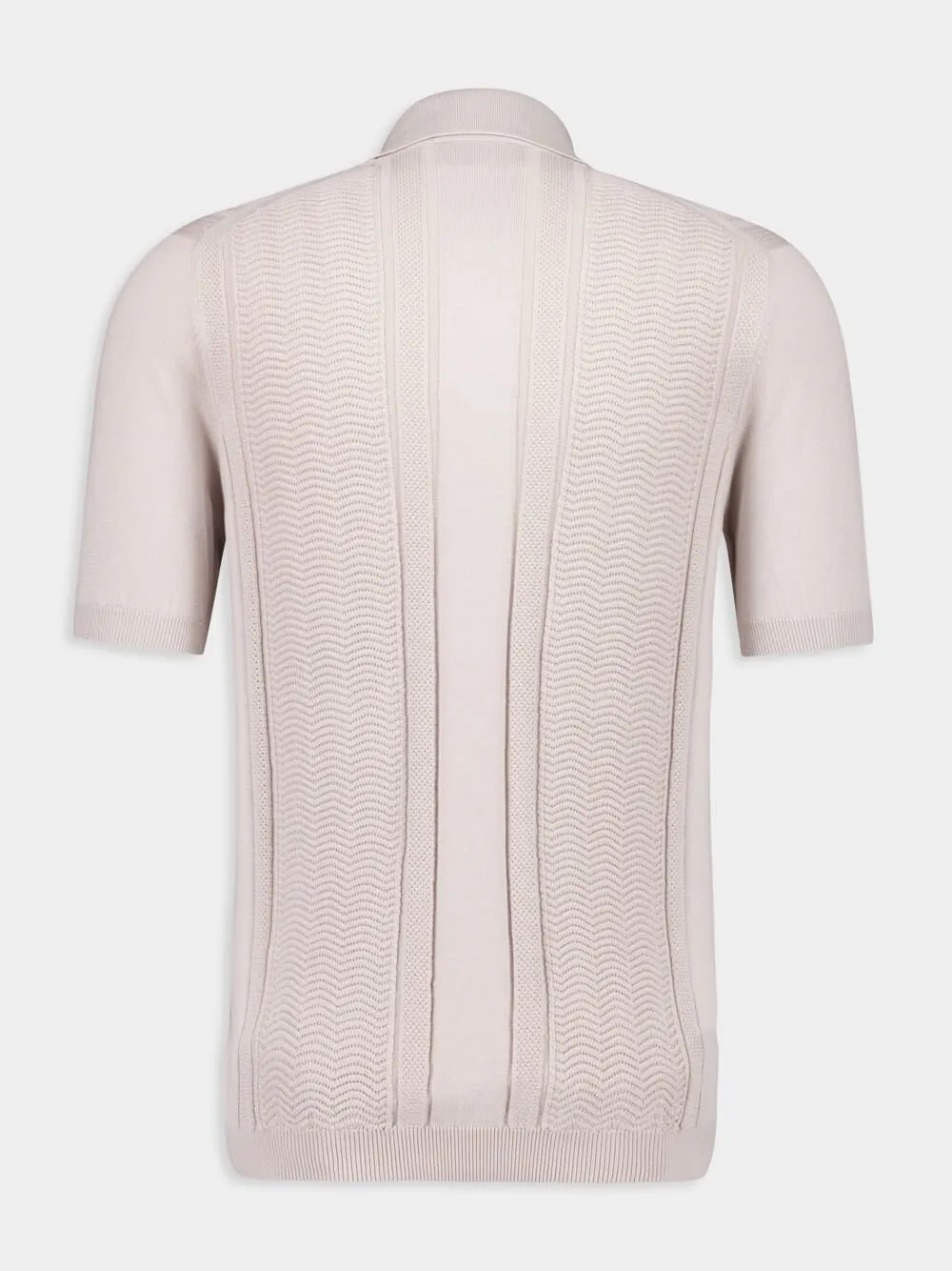 Beige Cotton Knit Polo with Jacquard Stripes