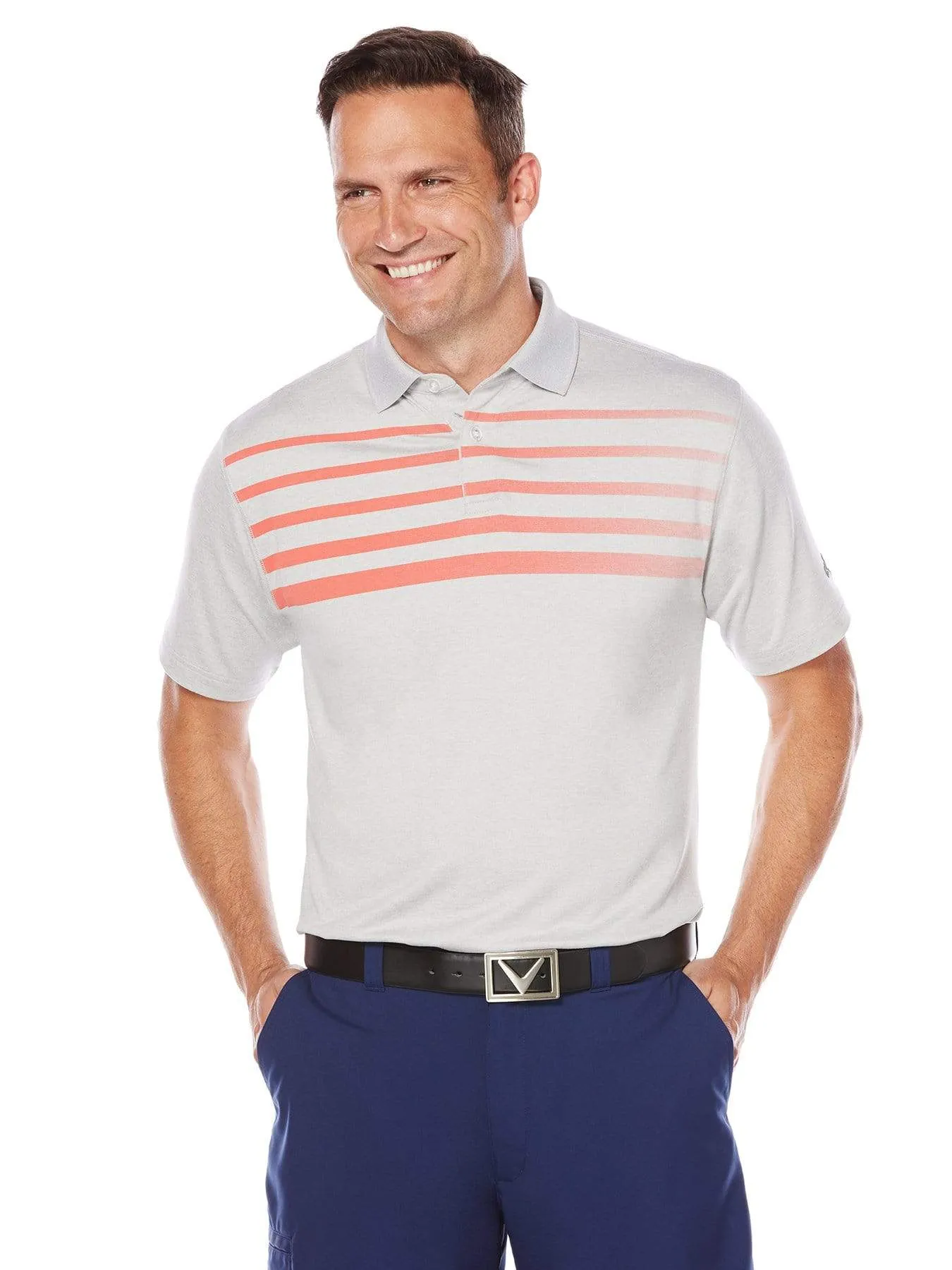 Big & Tall Opti-Soft Ombre Chest Stripe Heather Polo