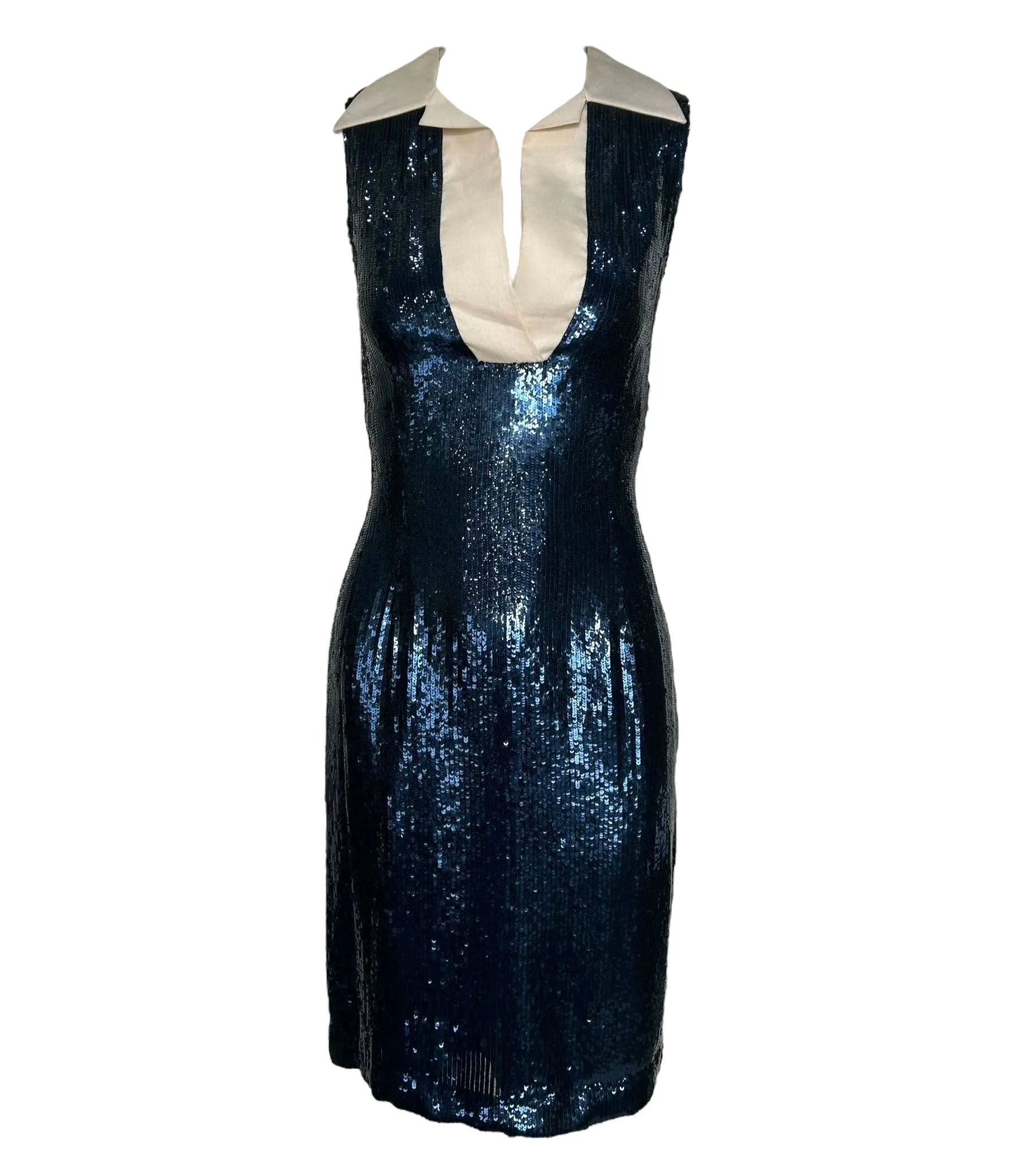 Bill Blass 1980's Navy Blue Sequin Sailor Cocktail Dress