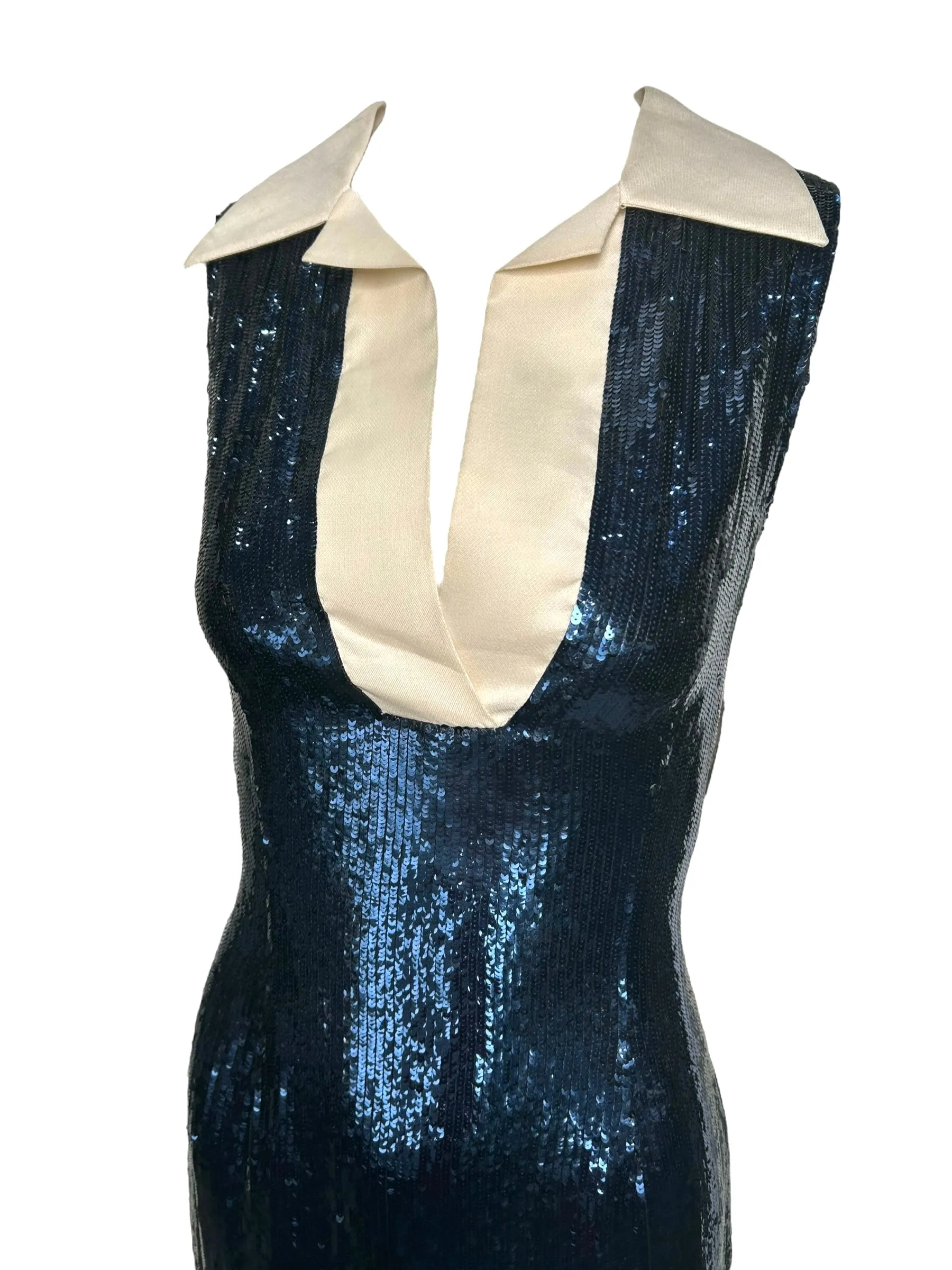 Bill Blass 1980's Navy Blue Sequin Sailor Cocktail Dress