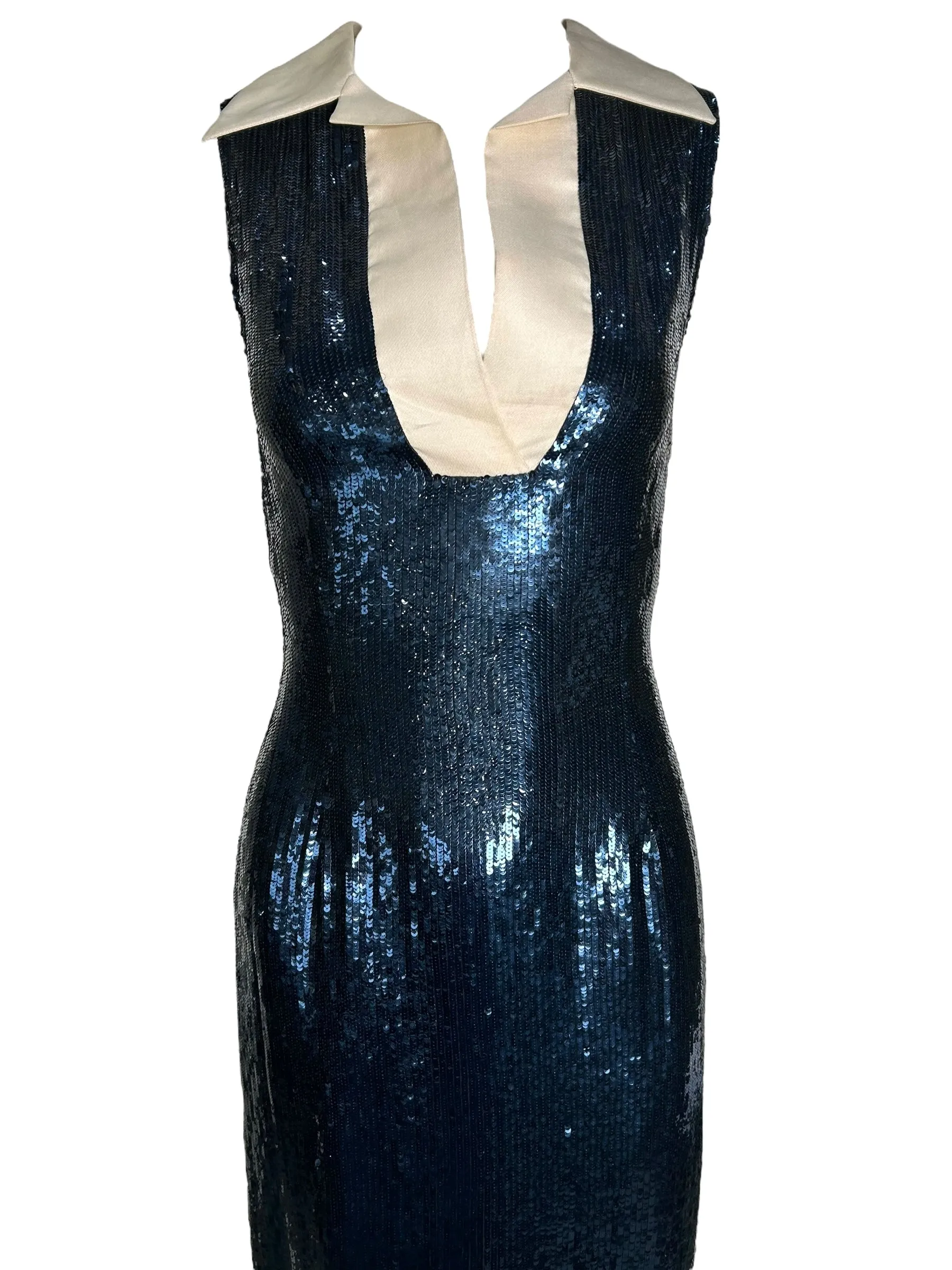 Bill Blass 1980's Navy Blue Sequin Sailor Cocktail Dress