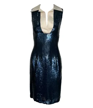 Bill Blass 1980's Navy Blue Sequin Sailor Cocktail Dress