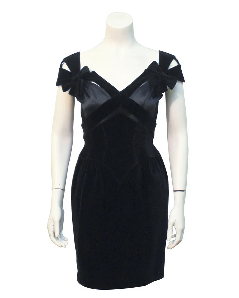 Black Velvet & Satin Cut Out Dress