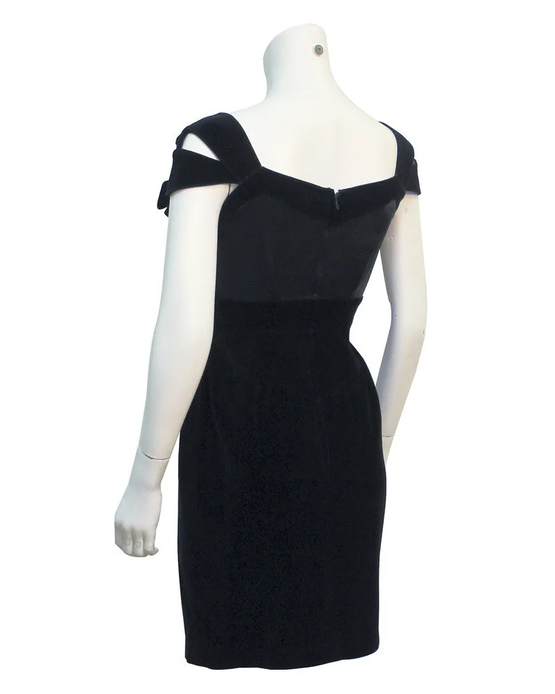 Black Velvet & Satin Cut Out Dress