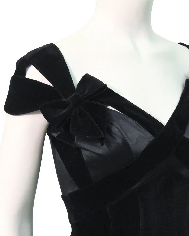 Black Velvet & Satin Cut Out Dress