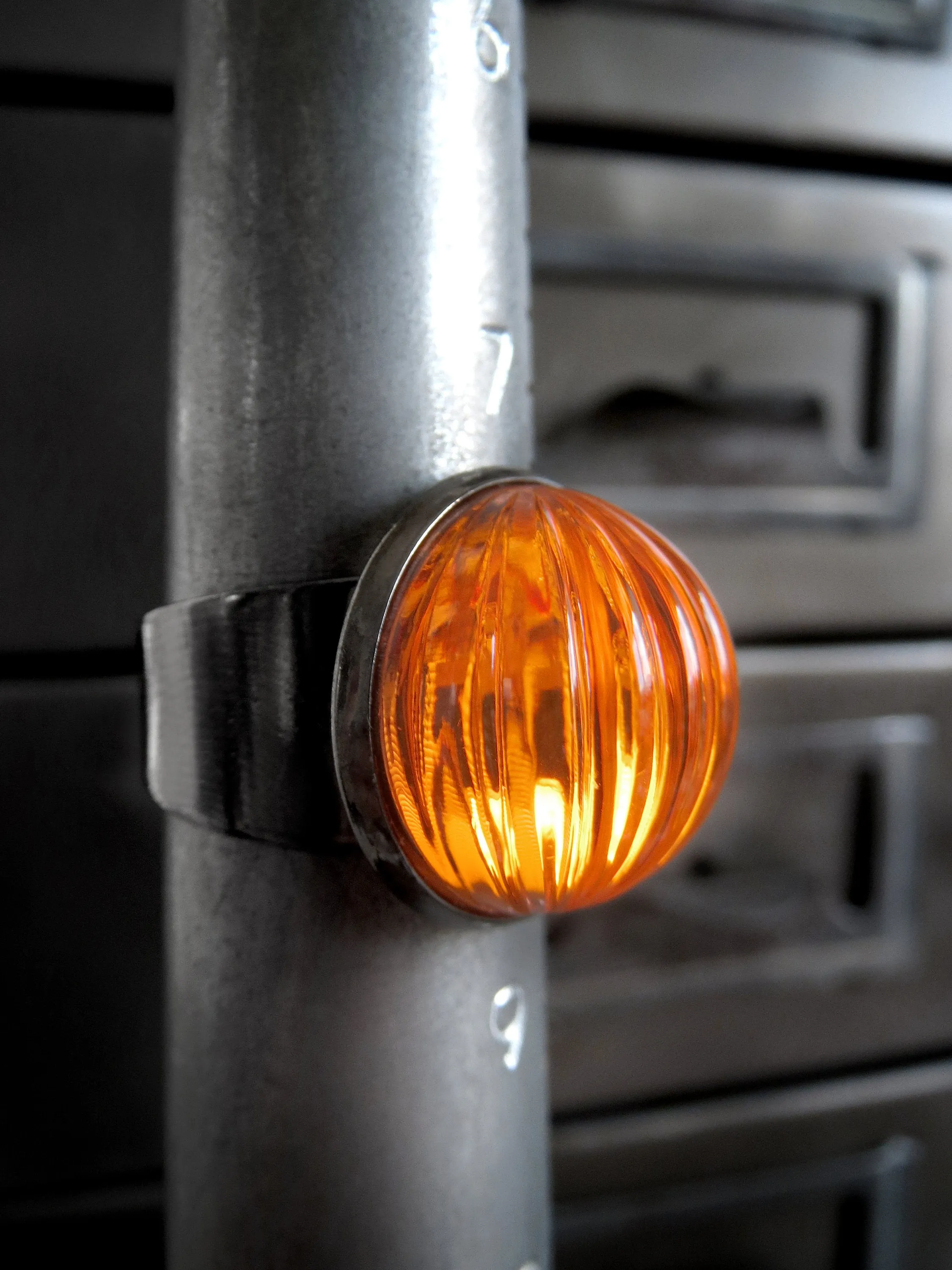 Bright Orange Pumpkin Halloween Ring - Unisex Wide Black Band
