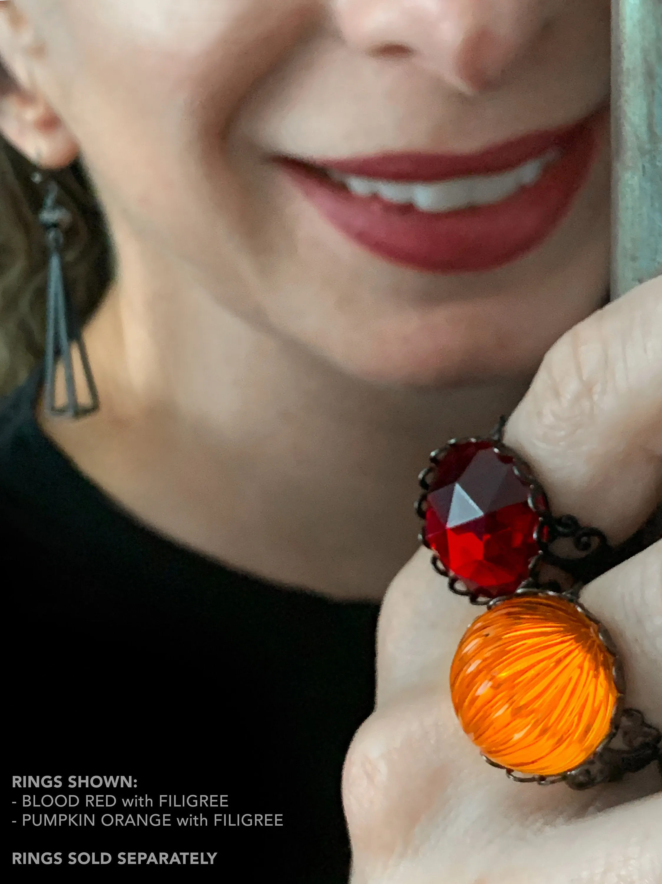 Bright Orange Pumpkin Halloween Ring - Unisex Wide Black Band