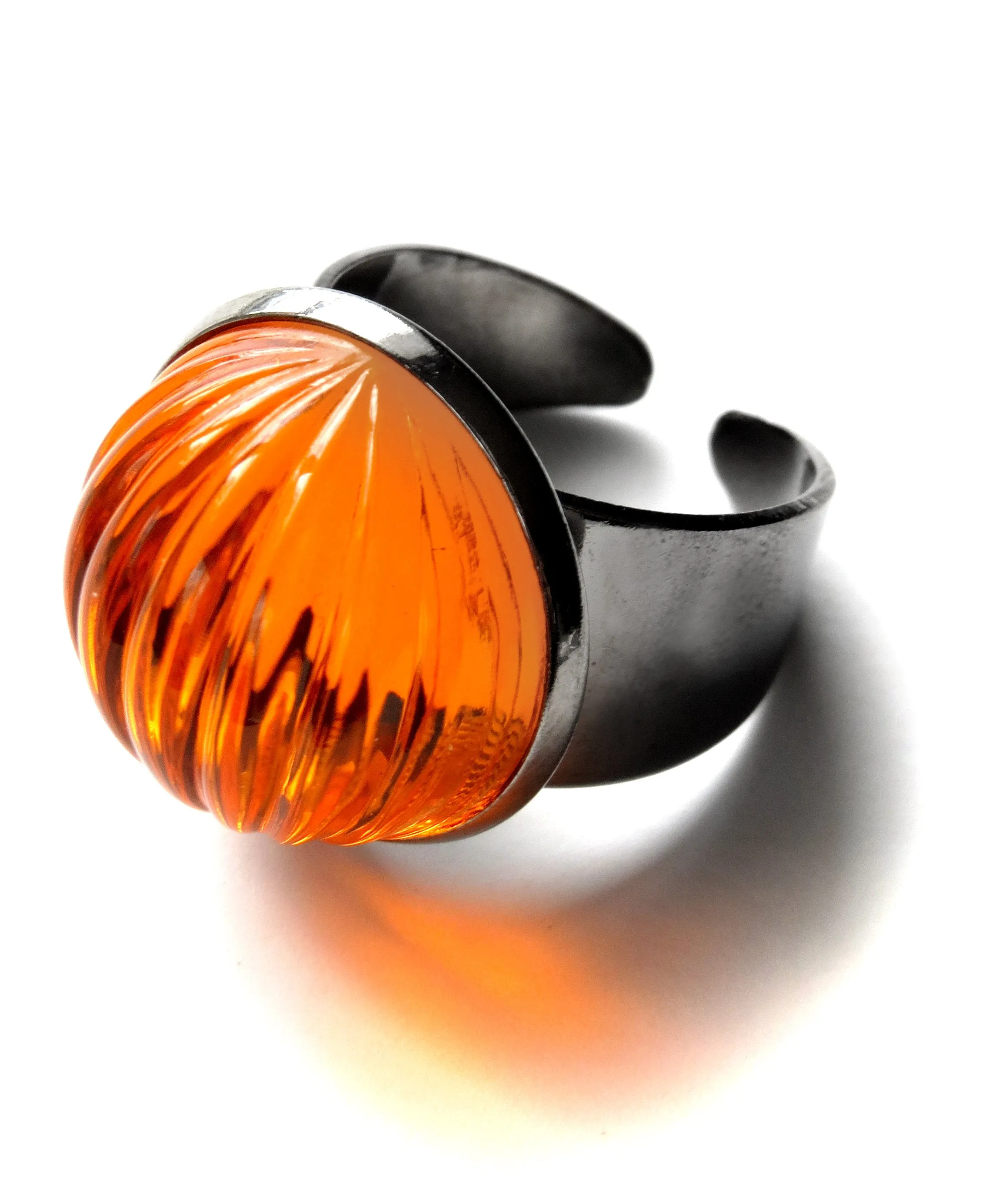 Bright Orange Pumpkin Halloween Ring - Unisex Wide Black Band