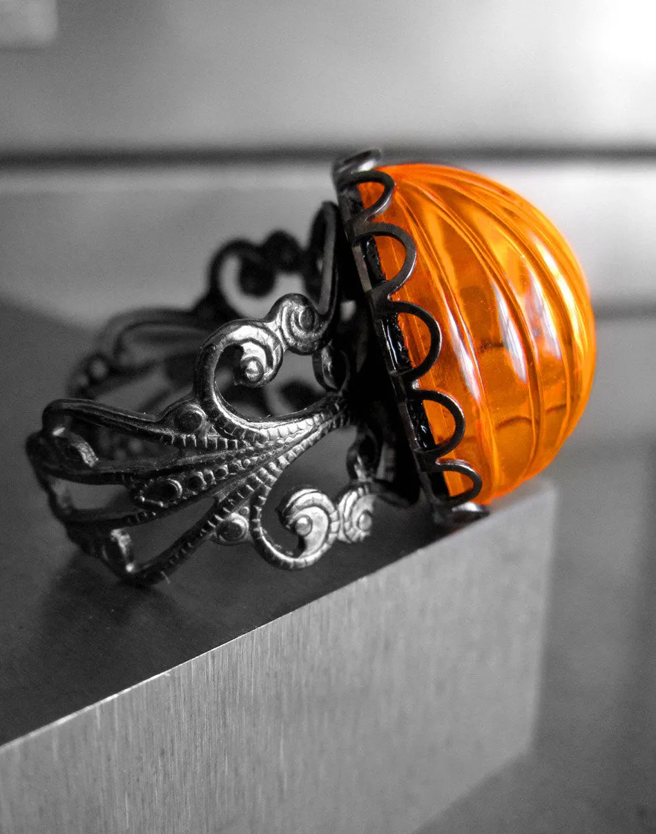 Brilliant Orange Goth Halloween Pumpkin Ring