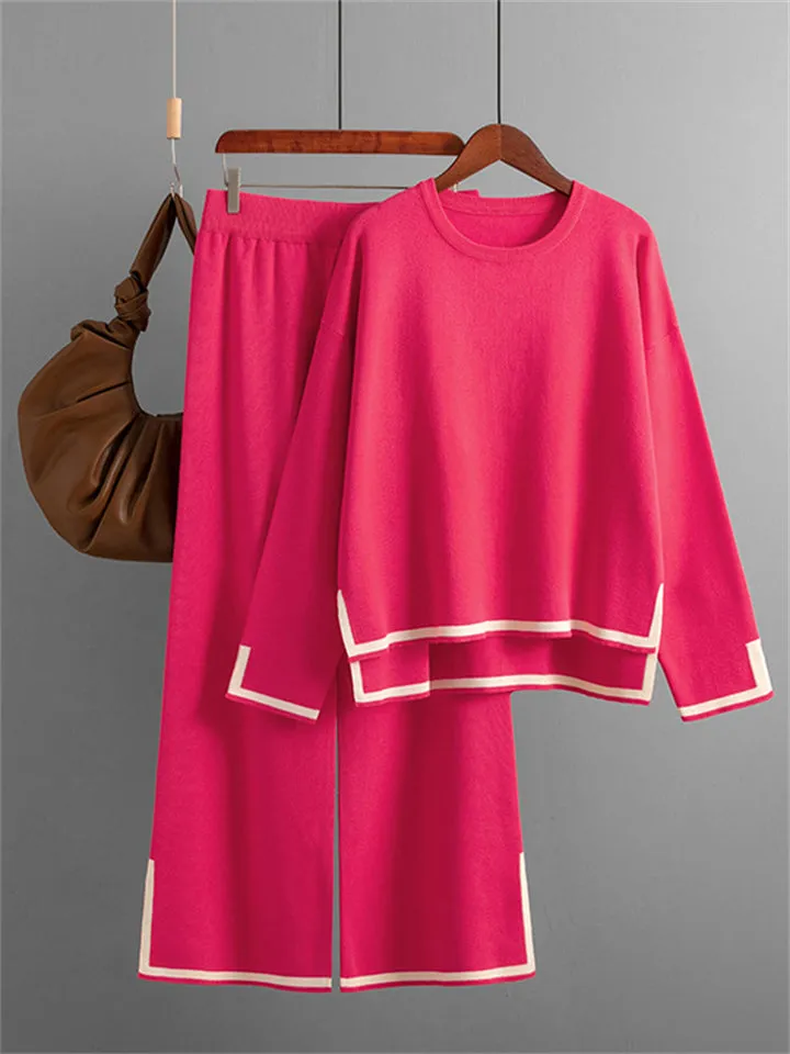 Candy Color Long Sleeve Knitted Shirt   Casual Pants
