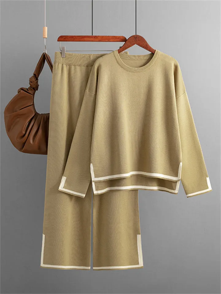 Candy Color Long Sleeve Knitted Shirt   Casual Pants