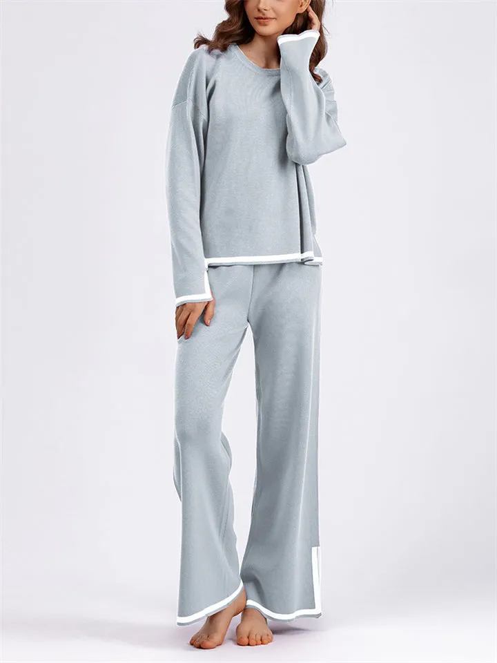 Candy Color Long Sleeve Knitted Shirt   Casual Pants