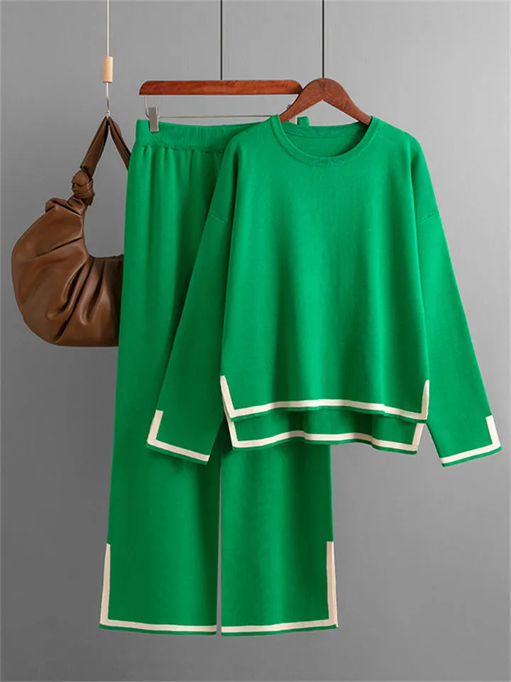 Candy Color Long Sleeve Knitted Shirt   Casual Pants