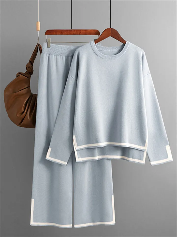 Candy Color Long Sleeve Knitted Shirt   Casual Pants