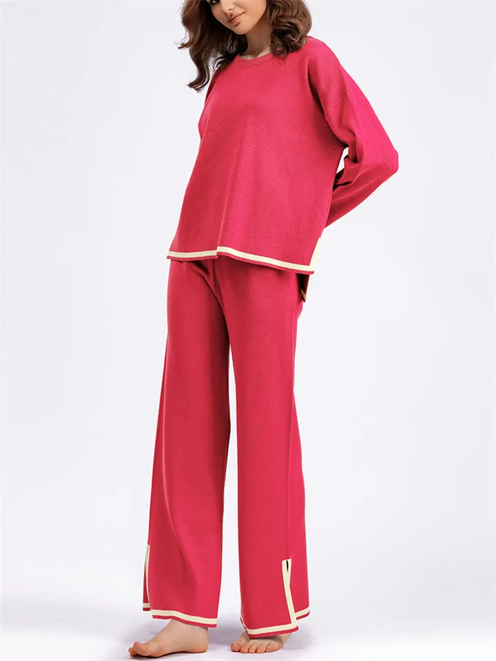 Candy Color Long Sleeve Knitted Shirt   Casual Pants