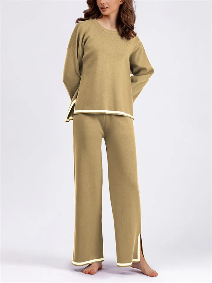 Candy Color Long Sleeve Knitted Shirt   Casual Pants