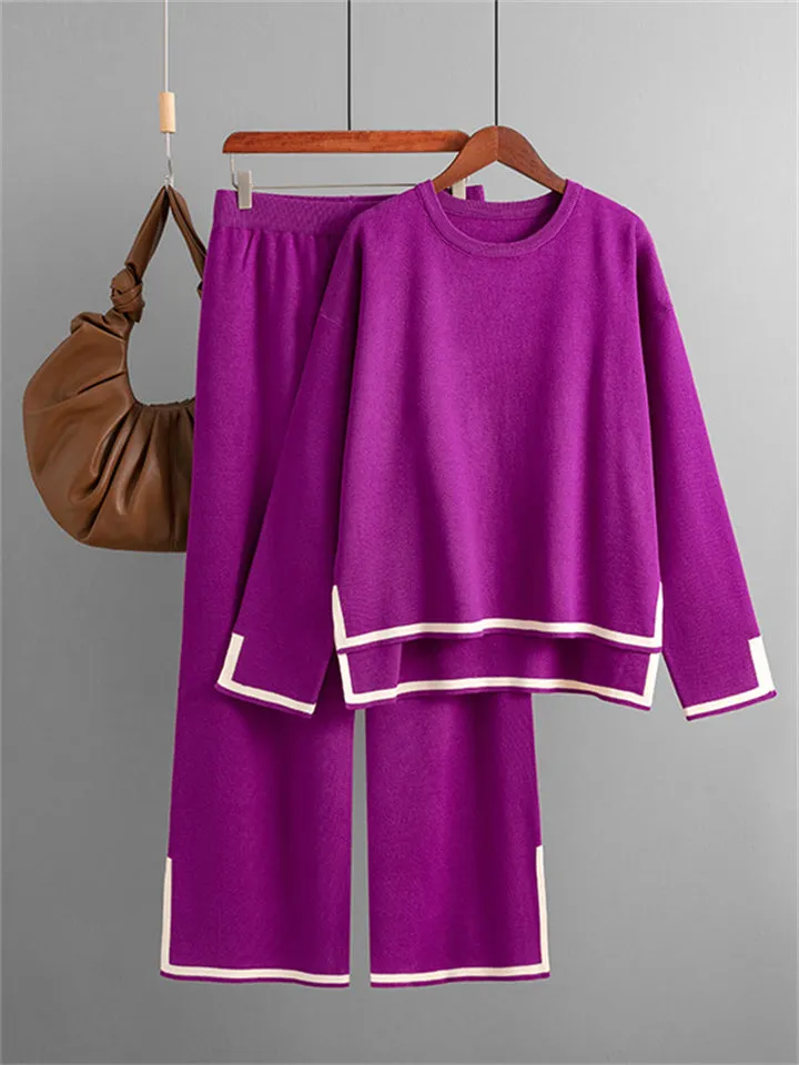Candy Color Long Sleeve Knitted Shirt   Casual Pants