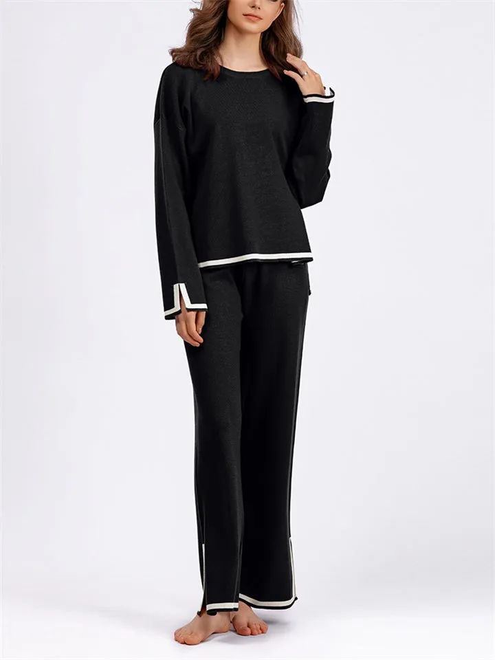 Candy Color Long Sleeve Knitted Shirt   Casual Pants