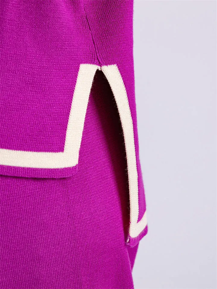 Candy Color Long Sleeve Knitted Shirt   Casual Pants