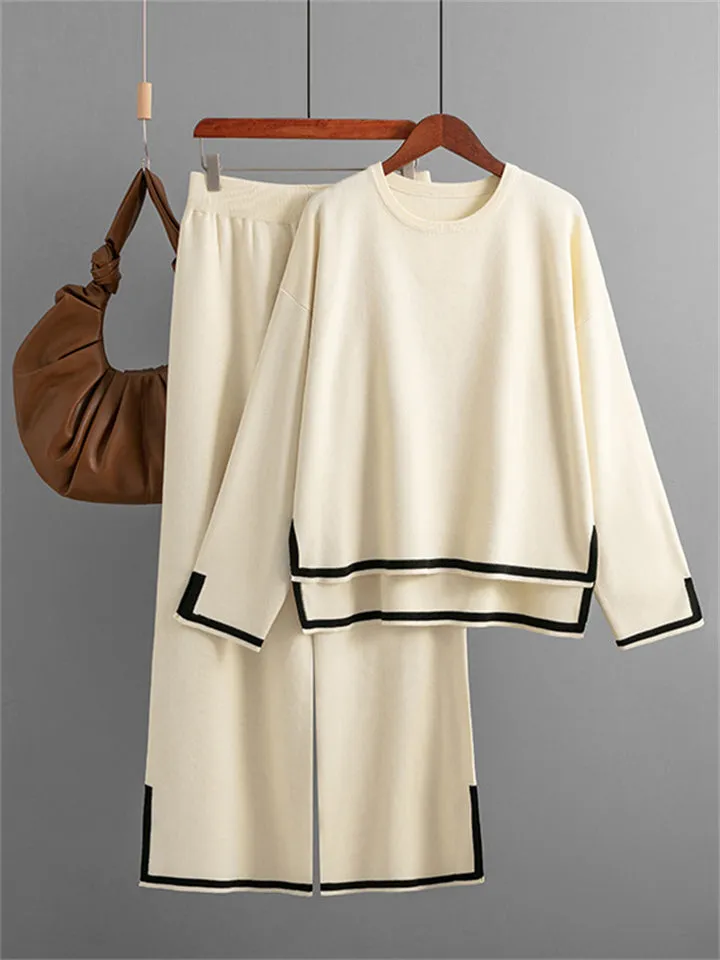 Candy Color Long Sleeve Knitted Shirt   Casual Pants