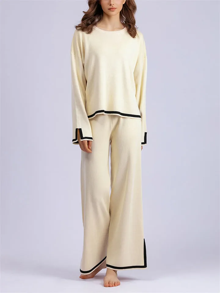 Candy Color Long Sleeve Knitted Shirt   Casual Pants