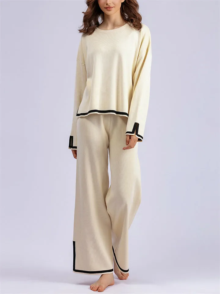 Candy Color Long Sleeve Knitted Shirt   Casual Pants