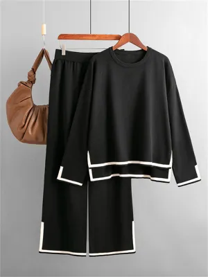 Candy Color Long Sleeve Knitted Shirt   Casual Pants