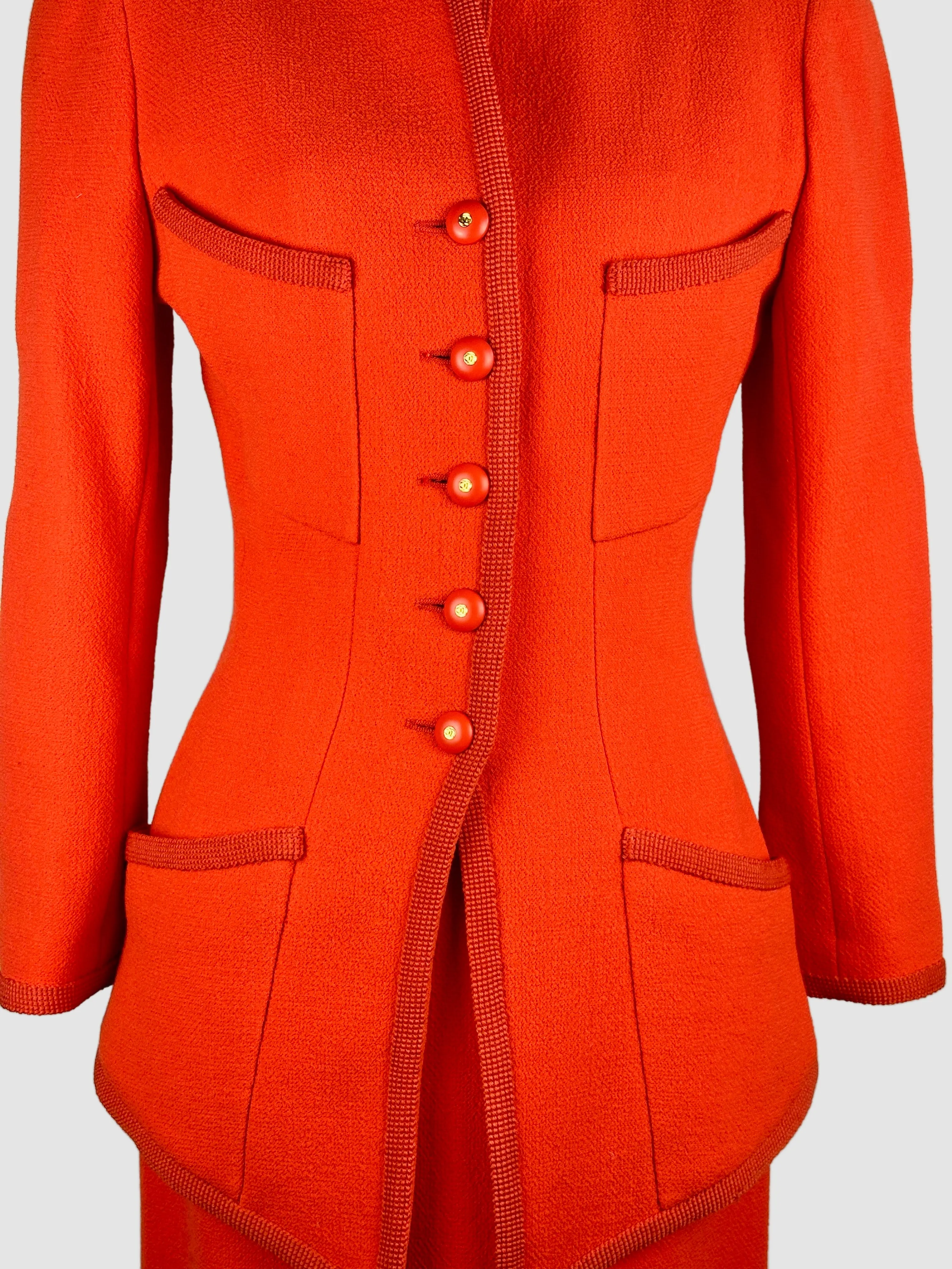 CHANEL Boutique 1990s Orange Wool Boucle Suit • Small